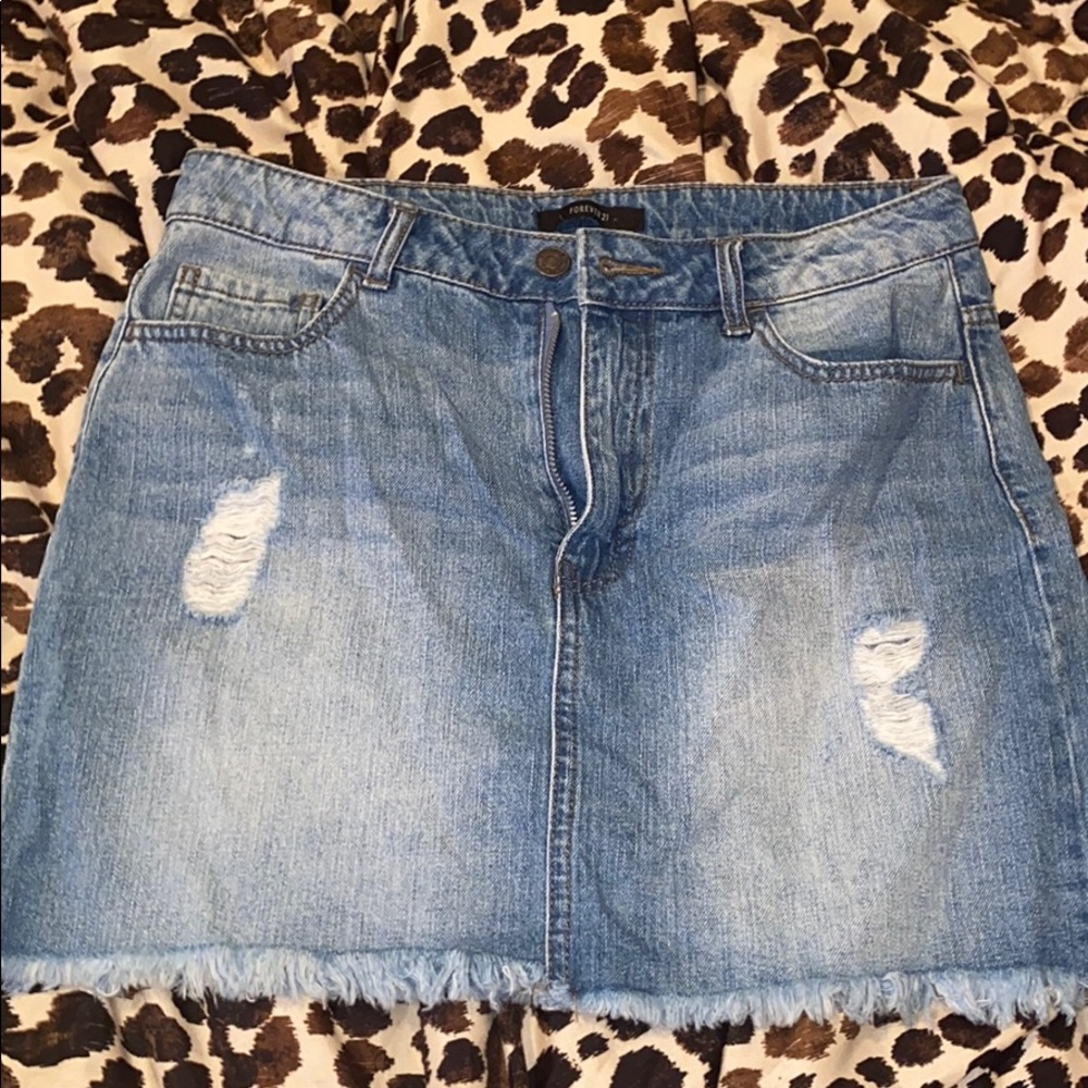 F21 Distressed jean mini skirt